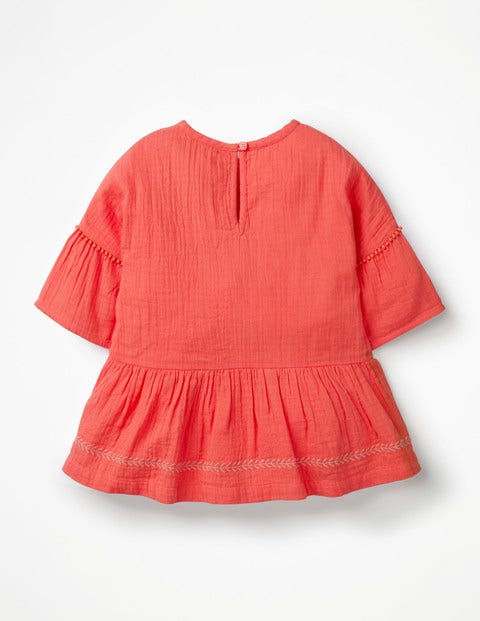 Embroidered Peplum Top - Tropical Coral Embroidered Peplum Top - Tropical Coral