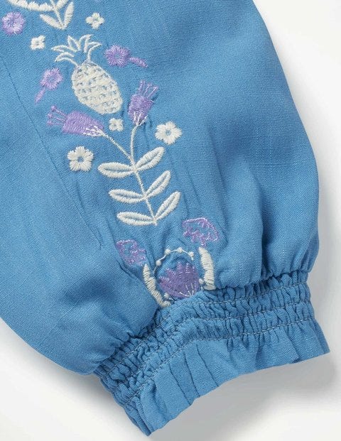 Embroidered Floaty Trousers - Elizabethan Blue Embroidered Floaty Trousers - Elizabethan Blue