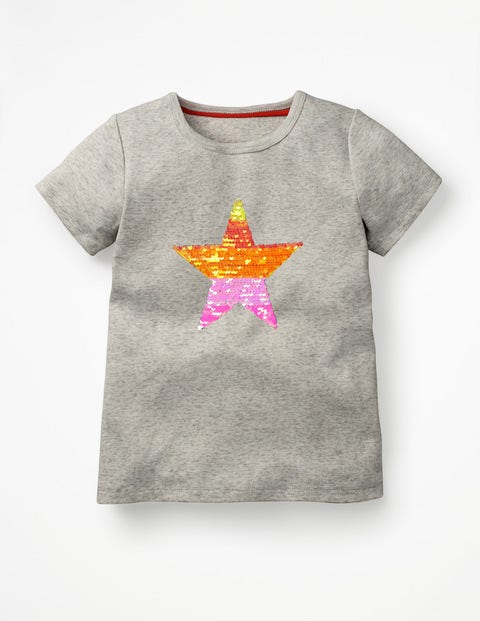 Sequin-Change T-Shirt - Grey Marl Orange Star Sequin-Change T-Shirt - Grey Marl Orange Star