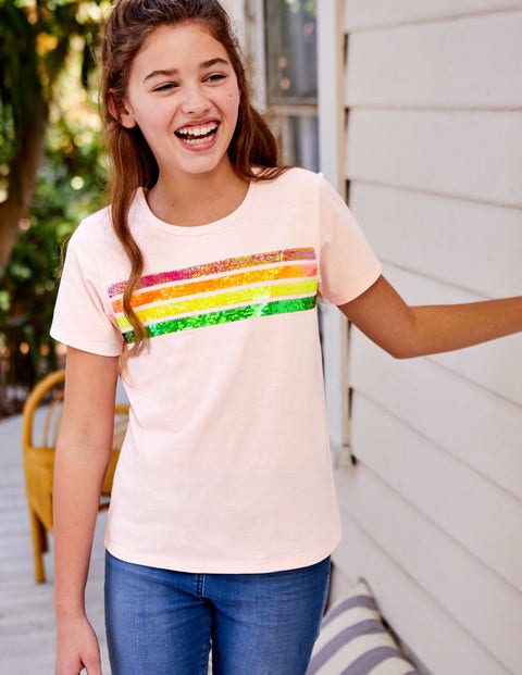 Sequin-Change T-Shirt - Parisian Pink Rainbow Stripe Sequin-Change T-Shirt - Parisian Pink Rainbow Stripe