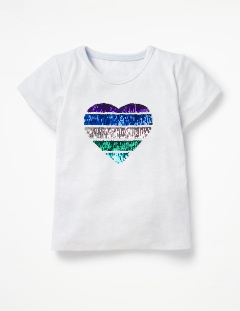 Sequin-Change T-Shirt - White Blue Heart Sequin-Change T-Shirt - White Blue Heart