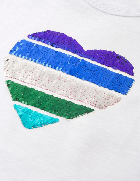 Sequin-Change T-Shirt - White Blue Heart Sequin-Change T-Shirt - White Blue Heart