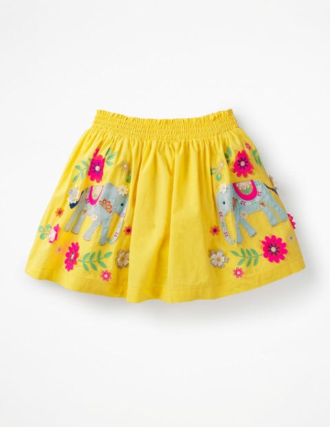 Bright Embellished Skirt - Sweetcorn Yellow Elephants Bright Embellished Skirt - Sweetcorn Yellow Elephants