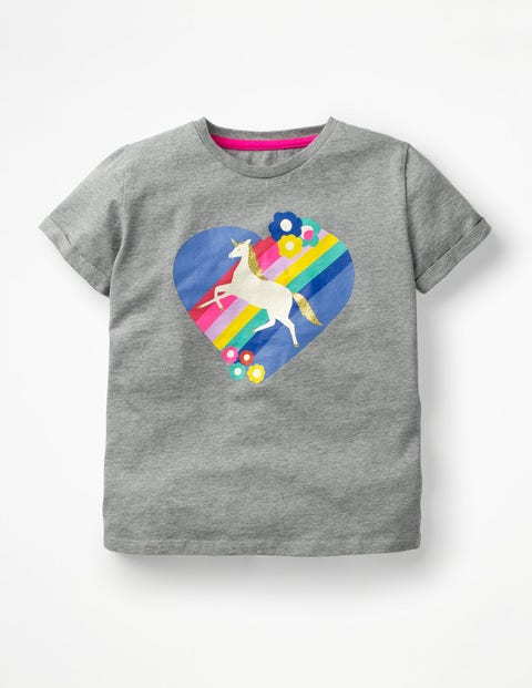 Retro Printed T-Shirt - Grey Marl Unicorn Retro Printed T-Shirt - Grey Marl Unicorn