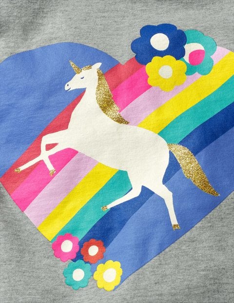 Retro Printed T-Shirt - Grey Marl Unicorn Retro Printed T-Shirt - Grey Marl Unicorn