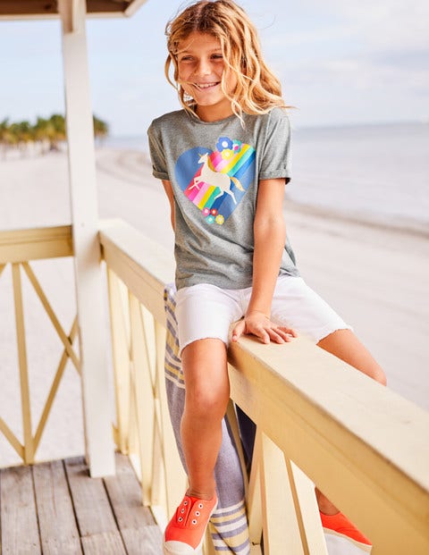 Retro Printed T-Shirt - Grey Marl Unicorn Retro Printed T-Shirt - Grey Marl Unicorn
