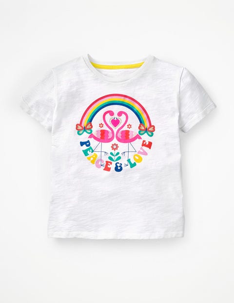 Retro Printed T-Shirt - White Flamingos Retro Printed T-Shirt - White Flamingos