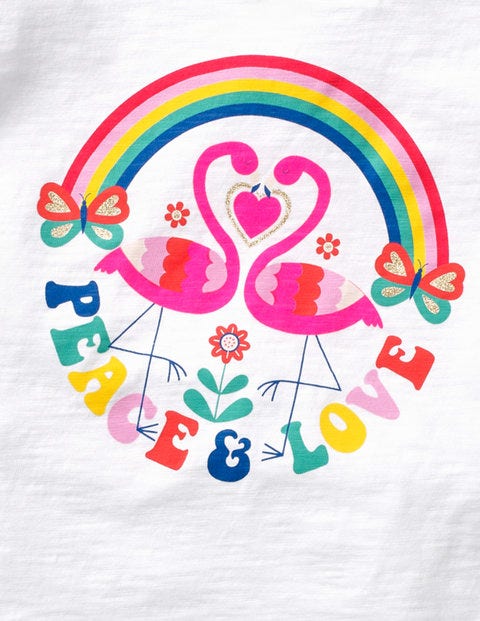 Retro Printed T-Shirt - White Flamingos Retro Printed T-Shirt - White Flamingos