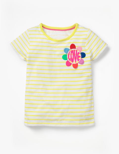 Stripy Embellished T-Shirt - White /Sunshine Yellow Love Stripy Embellished T-Shirt - White /Sunshine Yellow Love
