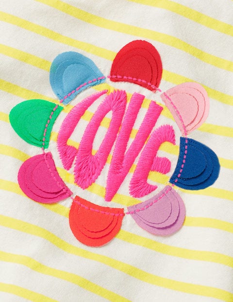 Stripy Embellished T-Shirt - White /Sunshine Yellow Love Stripy Embellished T-Shirt - White /Sunshine Yellow Love
