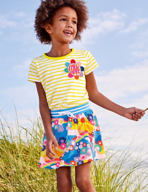 Stripy Embellished T-Shirt - White /Sunshine Yellow Love Stripy Embellished T-Shirt - White /Sunshine Yellow Love