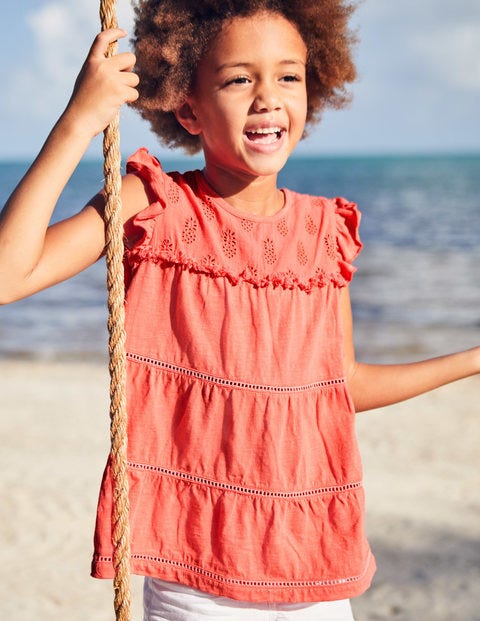 Tropical Broderie Top - Tropical Coral Orange Tropical Broderie Top - Tropical Coral Orange
