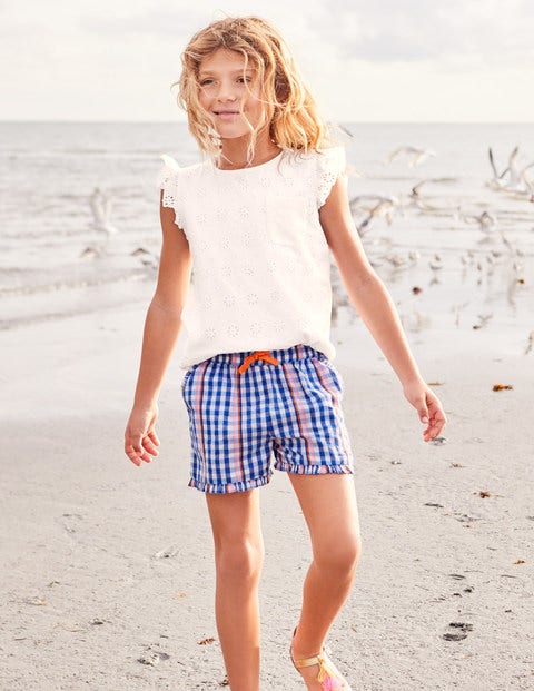 Shorts Mit Gerüschtem Saum - Regenbogen, Vichykaros Shorts Mit Gerüschtem Saum - Regenbogen, Vichykaros