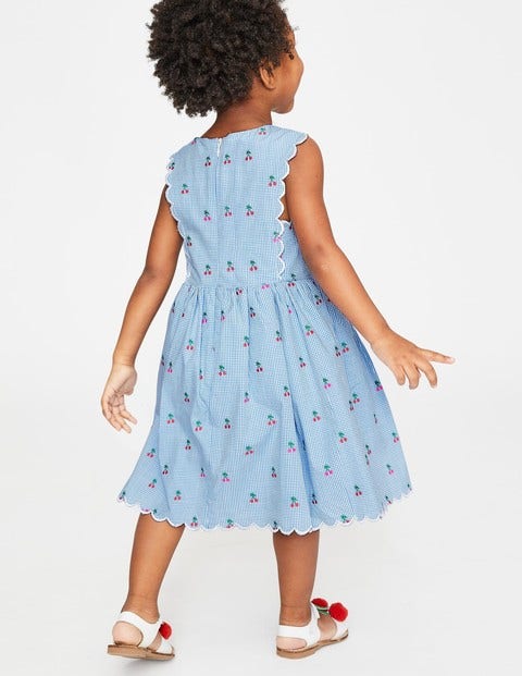 Scallop Edge Vintage Dress - Cherry Gingham Clip Dot Scallop Edge Vintage Dress - Cherry Gingham Clip Dot