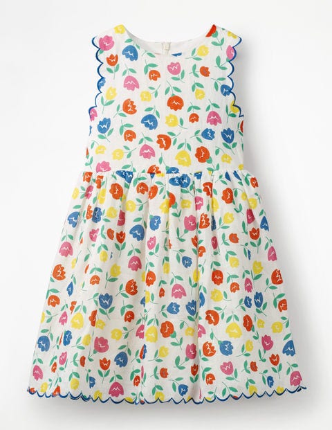 Scallop Edge Vintage Dress - White Tulips Scallop Edge Vintage Dress - White Tulips
