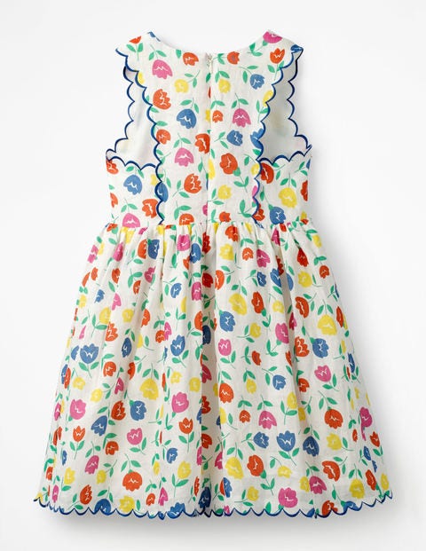 Scallop Edge Vintage Dress - White Tulips Scallop Edge Vintage Dress - White Tulips