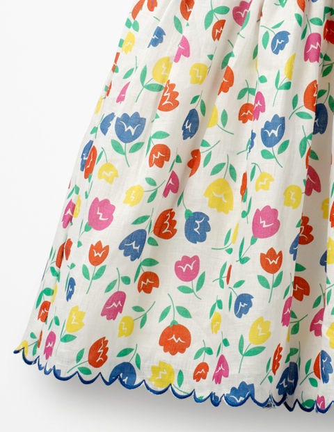 Scallop Edge Vintage Dress - White Tulips Scallop Edge Vintage Dress - White Tulips