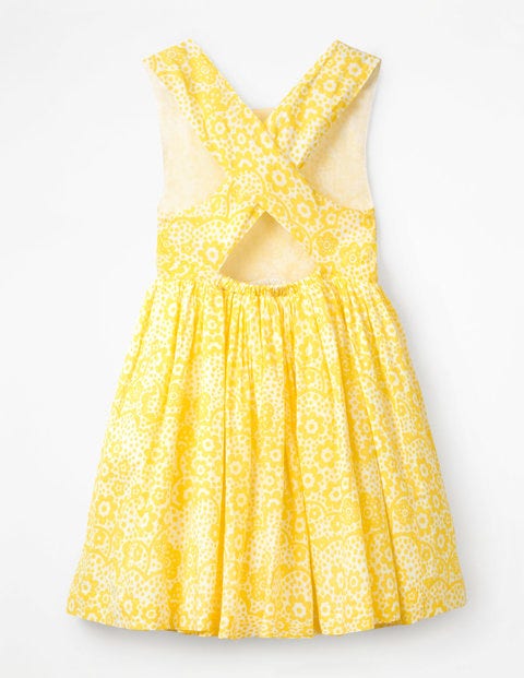 Cross-Back Printed Dress - Sunshine Yellow Daisy Cloud Cross-Back Printed Dress - Sunshine Yellow Daisy Cloud