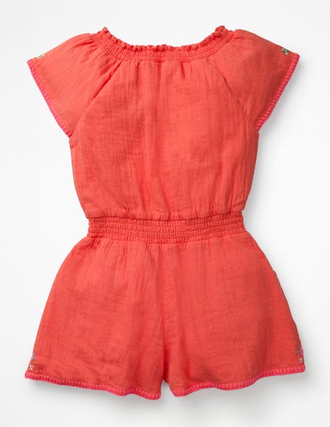 Embroidered Woven Playsuit - Tropical Coral Embroidered Woven Playsuit - Tropical Coral