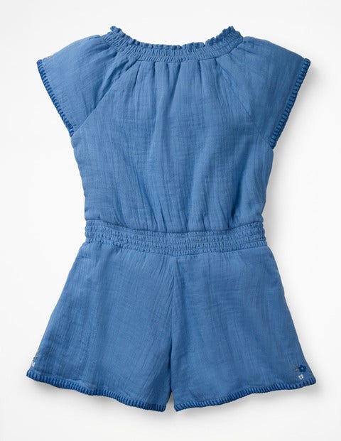 Embroidered Woven Playsuit - Elizabethan Blue Embroidered Woven Playsuit - Elizabethan Blue