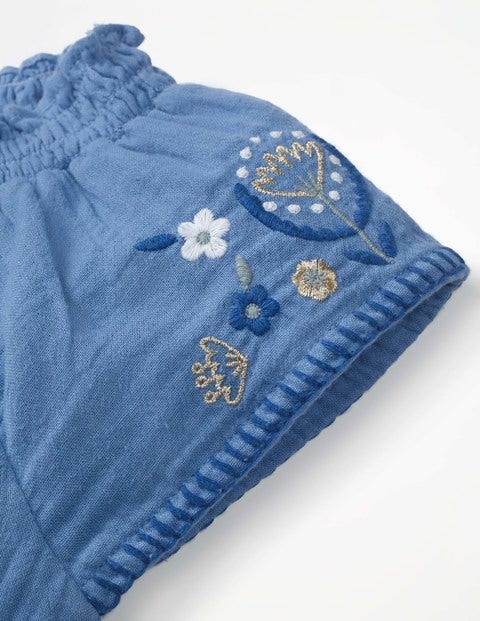 Embroidered Woven Playsuit - Elizabethan Blue Embroidered Woven Playsuit - Elizabethan Blue