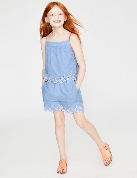 Fun Layered Playsuit - Chambray/White Broderie Fun Layered Playsuit - Chambray/White Broderie