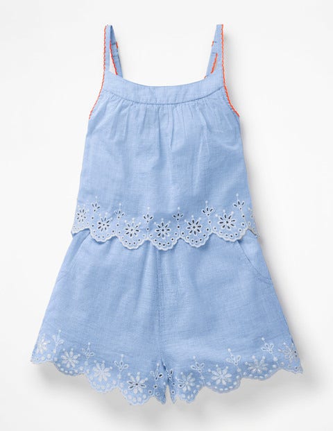 Fun Layered Playsuit - Chambray/White Broderie Fun Layered Playsuit - Chambray/White Broderie