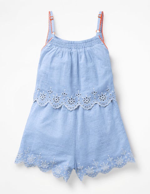 Fun Layered Playsuit - Chambray/White Broderie Fun Layered Playsuit - Chambray/White Broderie