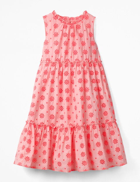 Broderie Tiered Midi Dress - Highlighter Orange/Pink Broderie Tiered Midi Dress - Highlighter Orange/Pink