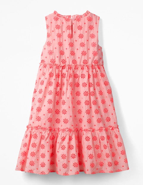 Broderie Tiered Midi Dress - Highlighter Orange/Pink Broderie Tiered Midi Dress - Highlighter Orange/Pink