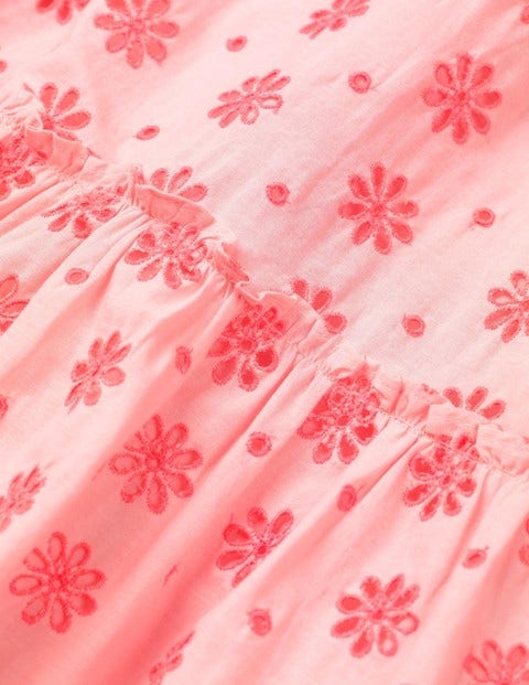 Broderie Tiered Midi Dress - Highlighter Orange/Pink Broderie Tiered Midi Dress - Highlighter Orange/Pink