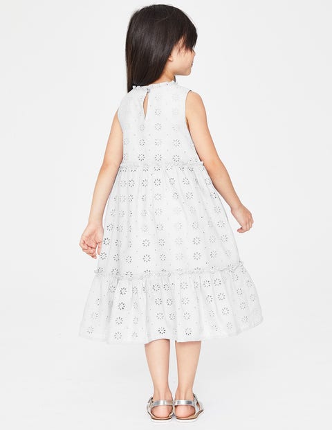 Broderie Tiered Midi Dress - White Broderie Tiered Midi Dress - White