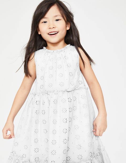 Broderie Tiered Midi Dress - White Broderie Tiered Midi Dress - White