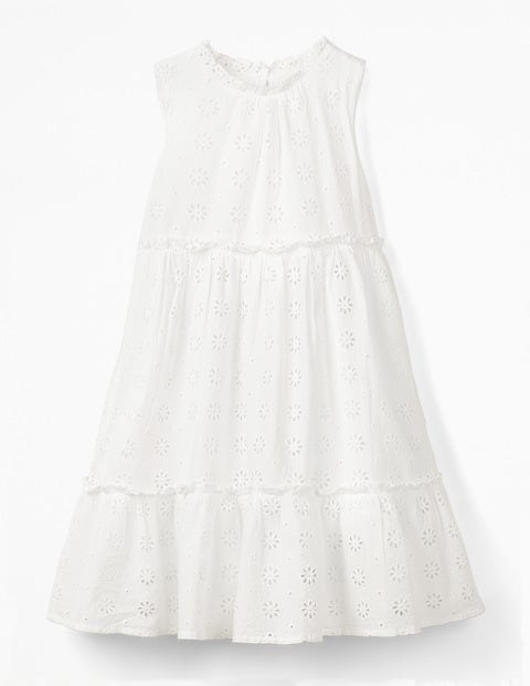Broderie Tiered Midi Dress - White Broderie Tiered Midi Dress - White