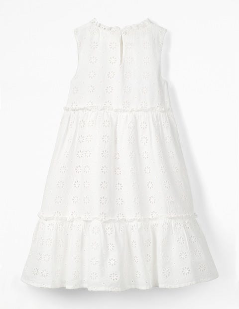 Broderie Tiered Midi Dress - White Broderie Tiered Midi Dress - White