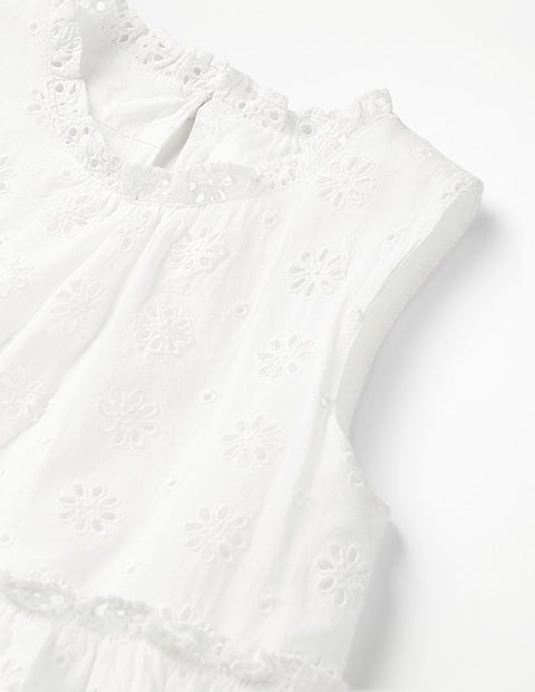 Broderie Tiered Midi Dress - White Broderie Tiered Midi Dress - White