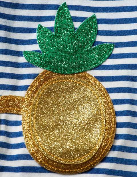 T-Shirt Mit Glitzernder Applikation - Weiß/Blau, Ananasgesicht T-Shirt Mit Glitzernder Applikation - Weiß/Blau, Ananasgesicht