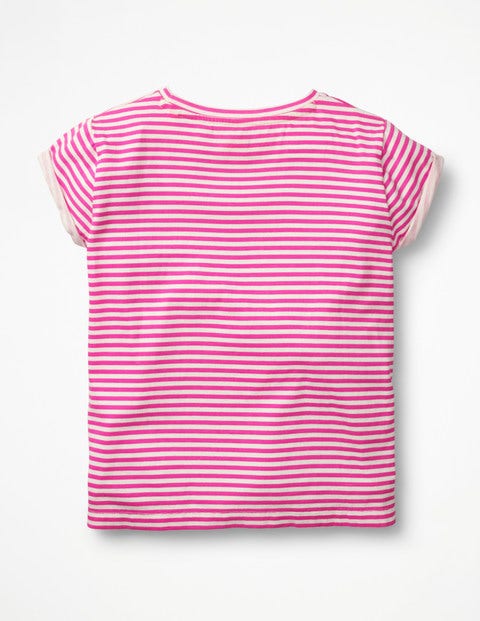 Shiny Appliqué T-Shirt - White/Festival Pink Flower Shiny Appliqué T-Shirt - White/Festival Pink Flower