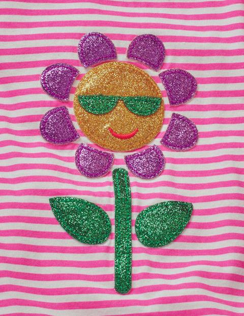 Shiny Appliqué T-Shirt - White/Festival Pink Flower Shiny Appliqué T-Shirt - White/Festival Pink Flower