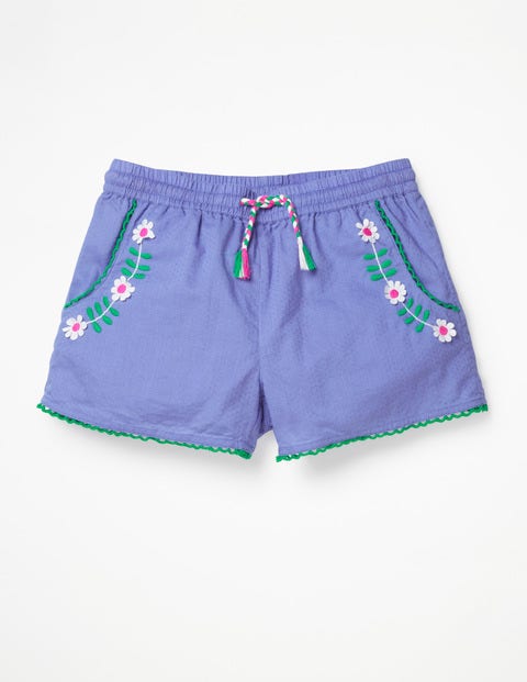 Embroidered Tie-Waist Shorts - Dusty Iris Purple Embroidered Tie-Waist Shorts - Dusty Iris Purple