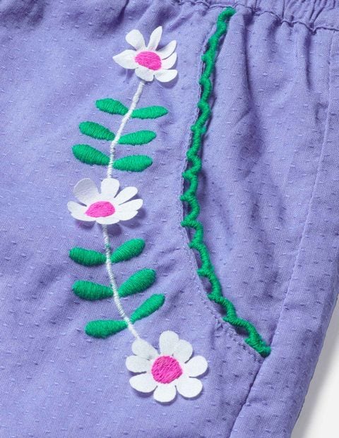 Embroidered Tie-Waist Shorts - Dusty Iris Purple Embroidered Tie-Waist Shorts - Dusty Iris Purple