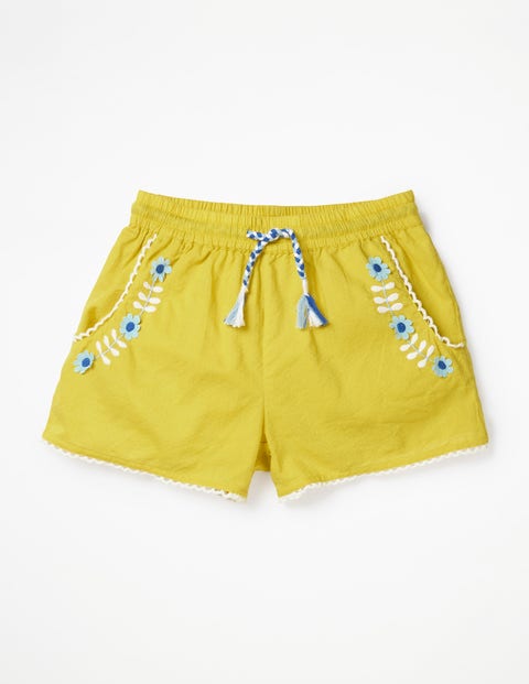 Embroidered Tie-Waist Shorts - Sweetcorn Yellow Embroidered Tie-Waist Shorts - Sweetcorn Yellow
