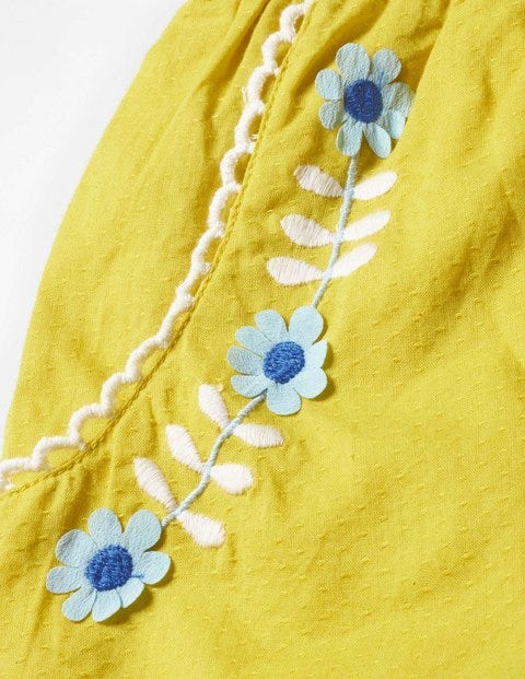 Embroidered Tie-Waist Shorts - Sweetcorn Yellow Embroidered Tie-Waist Shorts - Sweetcorn Yellow
