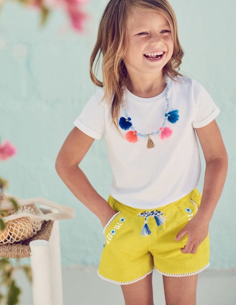 Embroidered Tie-Waist Shorts - Sweetcorn Yellow Embroidered Tie-Waist Shorts - Sweetcorn Yellow