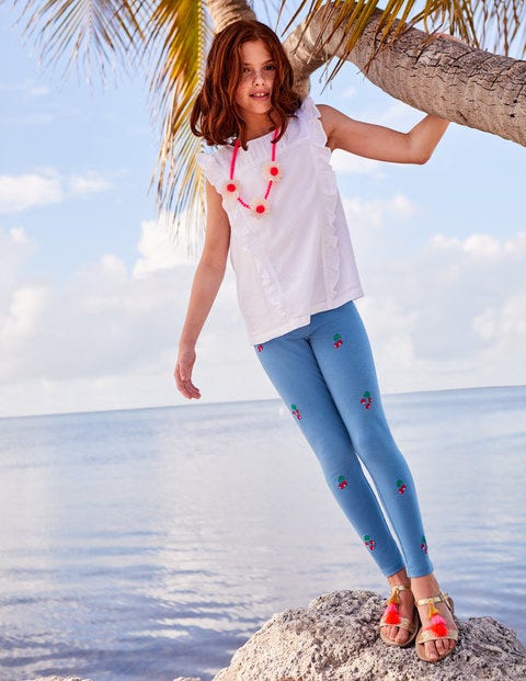 Bestickte Leggings - Elisabethanisches Blau, Kirschen Bestickte Leggings - Elisabethanisches Blau, Kirschen