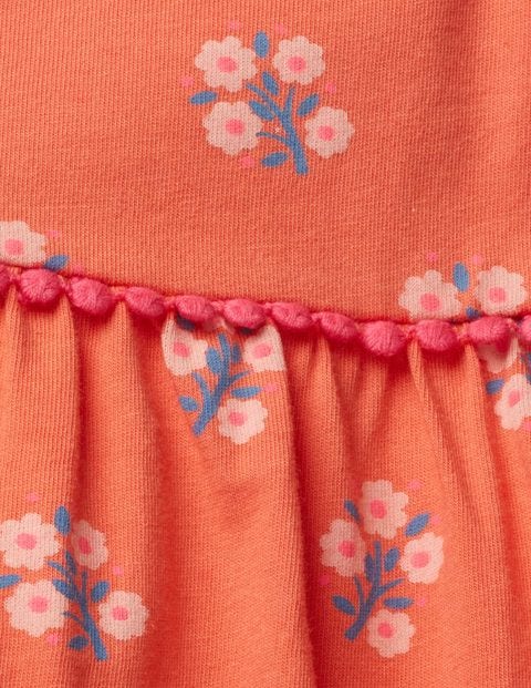 Frill Sleeve Jersey Dress - Tropical Coral Woodblock Frill Sleeve Jersey Dress - Tropical Coral Woodblock