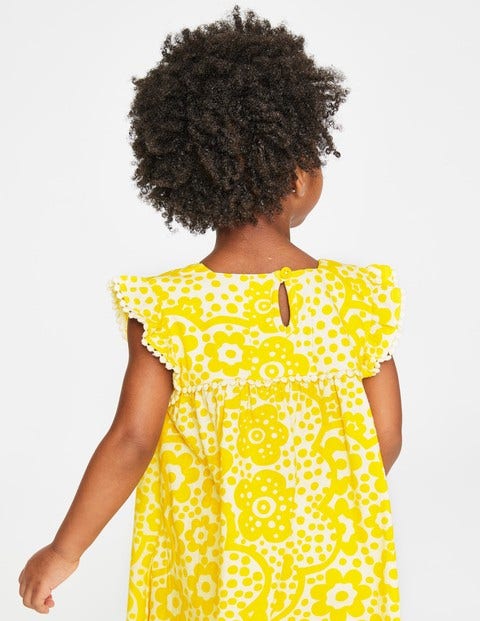 Frill Sleeve Jersey Dress - Sunshine Yellow Daisy Cloud Frill Sleeve Jersey Dress - Sunshine Yellow Daisy Cloud