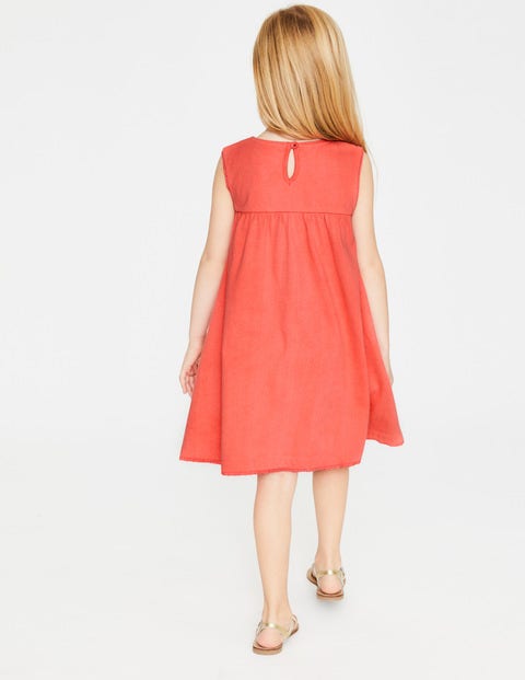 Farbenfrohes Jerseykleid Mit Stickerei - Tropisches Korallenrot Farbenfrohes Jerseykleid Mit Stickerei - Tropisches Korallenrot