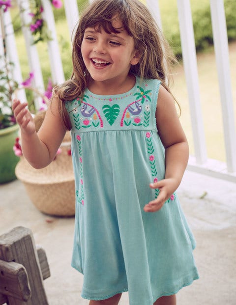 Bold Embroidered Jersey Dress - Mineral Blue Bold Embroidered Jersey Dress - Mineral Blue