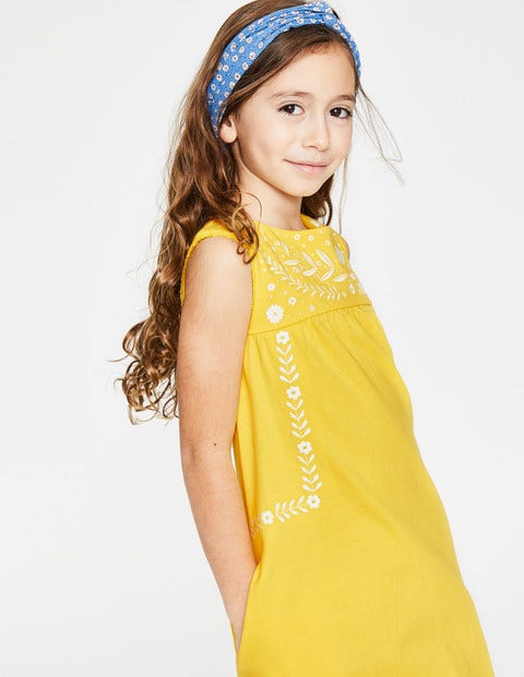 Bold Embroidered Jersey Dress - Sweetcorn Yellow Bold Embroidered Jersey Dress - Sweetcorn Yellow